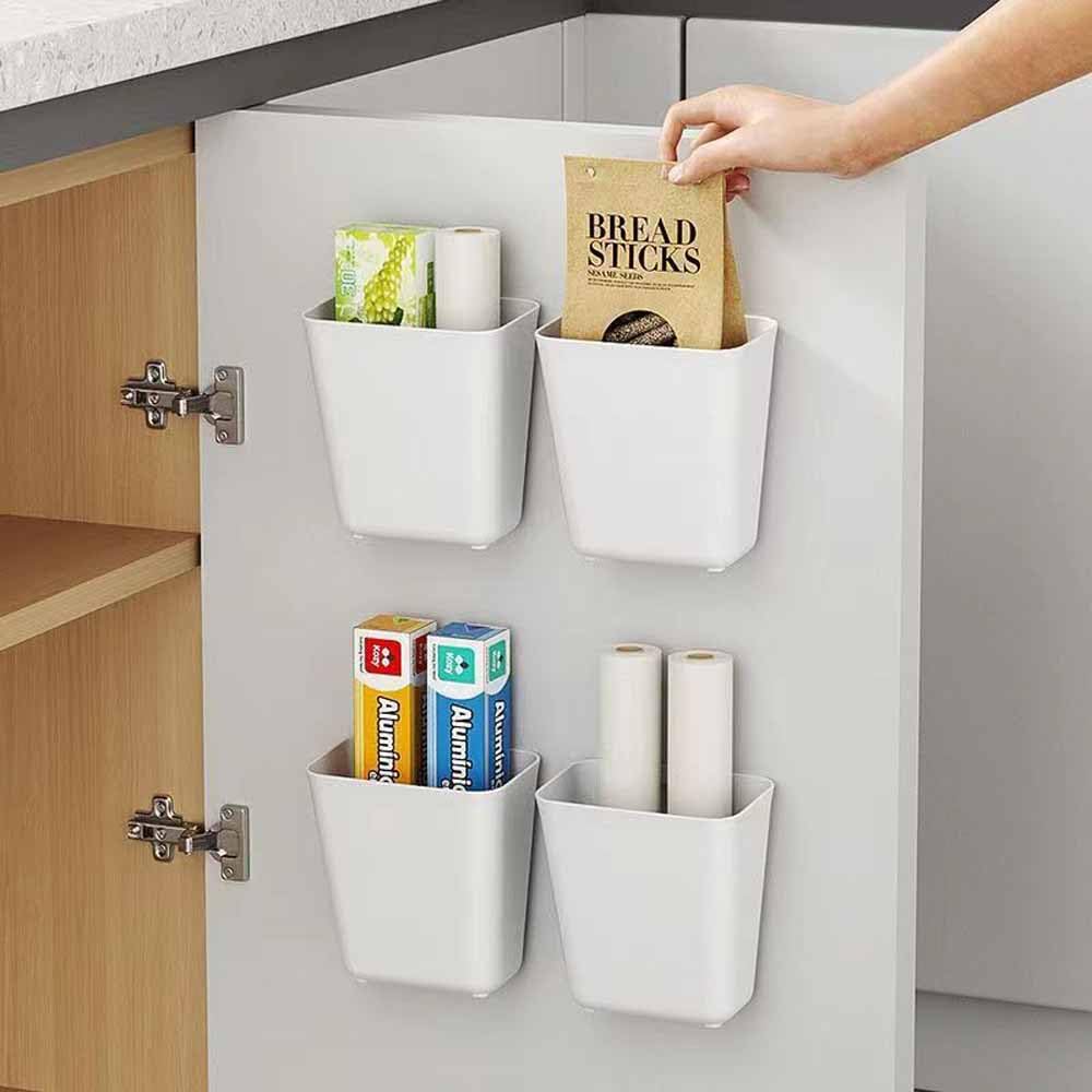 Supvox® 4 Piece Self Adhesive Kitchen Cabinet Door Storage Box, Wardrobe/Bathroom/Refrigerator Small Items Organizer-White
