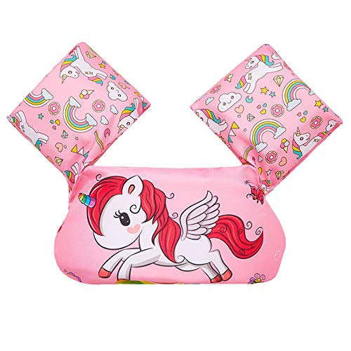 ZIBUYU Swim Arm Bands for Kids with Adjustable Chest Strap and Safety Buckle | Pink Oxford Cloth Floaties for Water Training