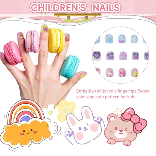 MAYCREATE 24pcs Kids Press-On Gel Nails Cute Kitten False Nail Press on Fake Nails Full Cover Press On False Nails for Girls Party Favor Gift Press-on Nail for Little Girls