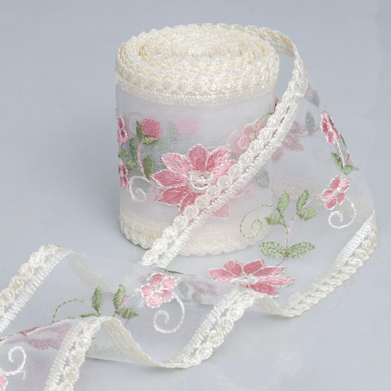 HASTHIP® Vintage Lace Trim, Pink Embroidery Lace Ribbons for Crafts DIY, Lace for Sewing Wedding/Bridal Decoration, 5 Yards