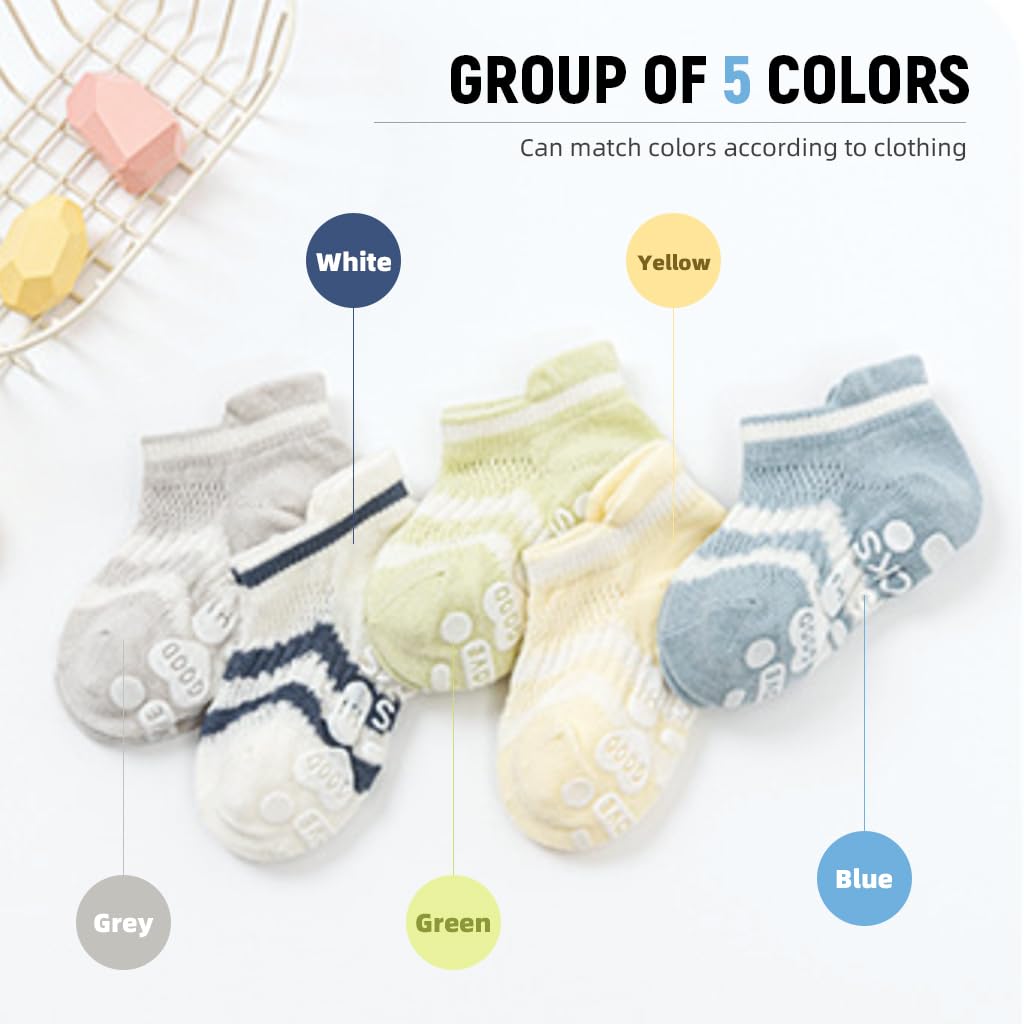 SNOWIE SOFT Baby Socks for Toddlers with Anti Slip Patches and Breathable Cotton Mesh | 5 Pairs for 0–18 Months
