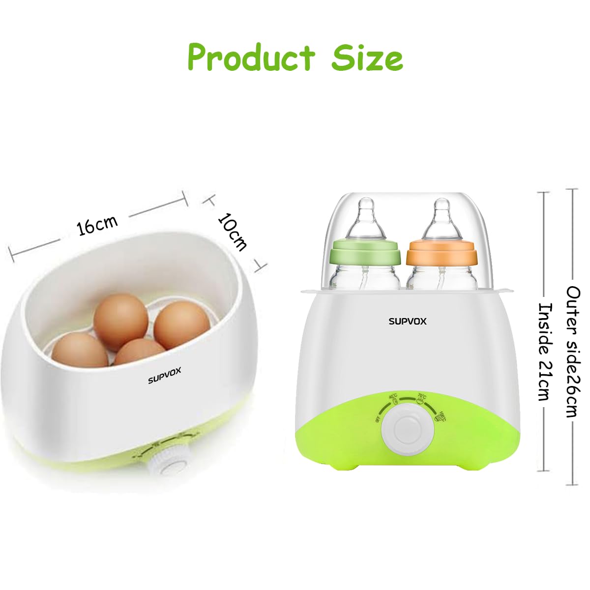 Supvox Bottle Warmer Sterilizer for Babies with 6 in 1 Double Design and 24H Keep Warm | Green