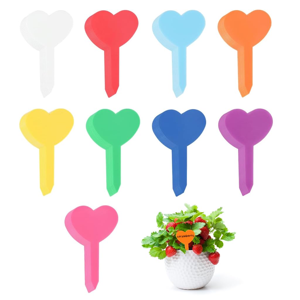 HASTHIP Plant Tags for Garden and Flower Pots featuring 100 1.8 in Heart Shape PP Labels | Colorful and Weatherproof