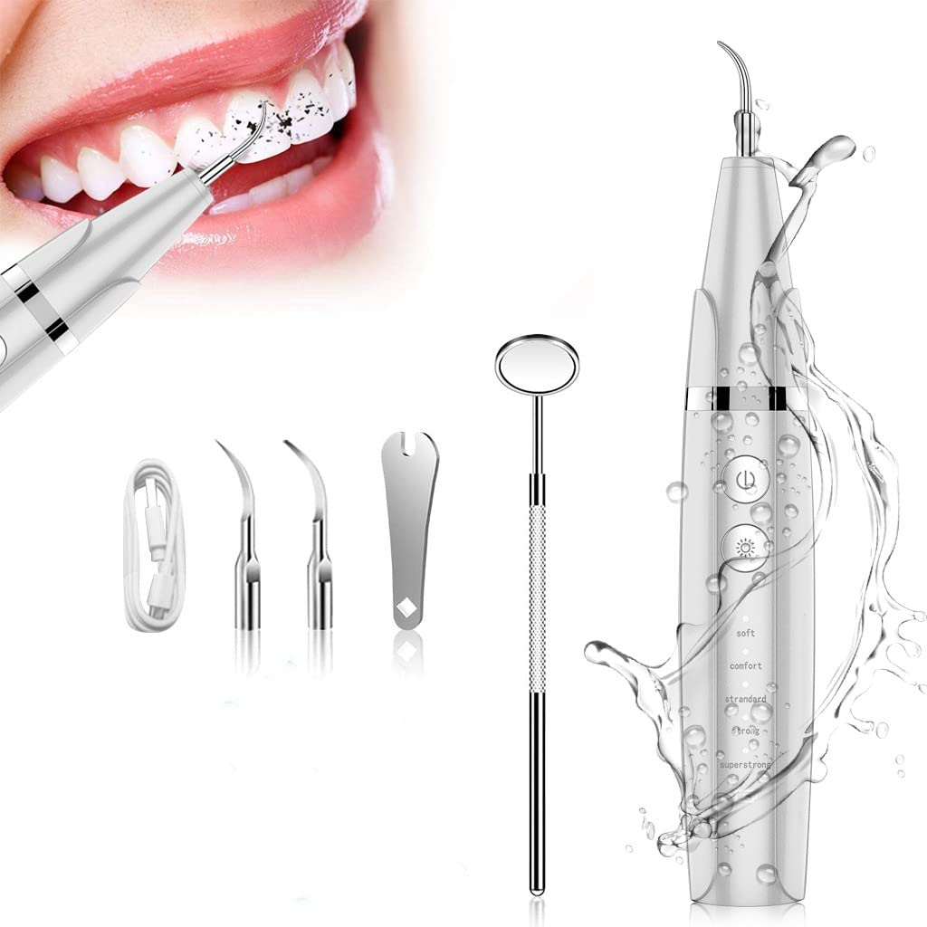 HANNEA Ultrasonic Tooth Cleaner Kit with LED Light and 5 Modes featuring IP67 Waterproof Design | USB Rechargeable 1500mAh Battery for Plaque and Tartar Removal