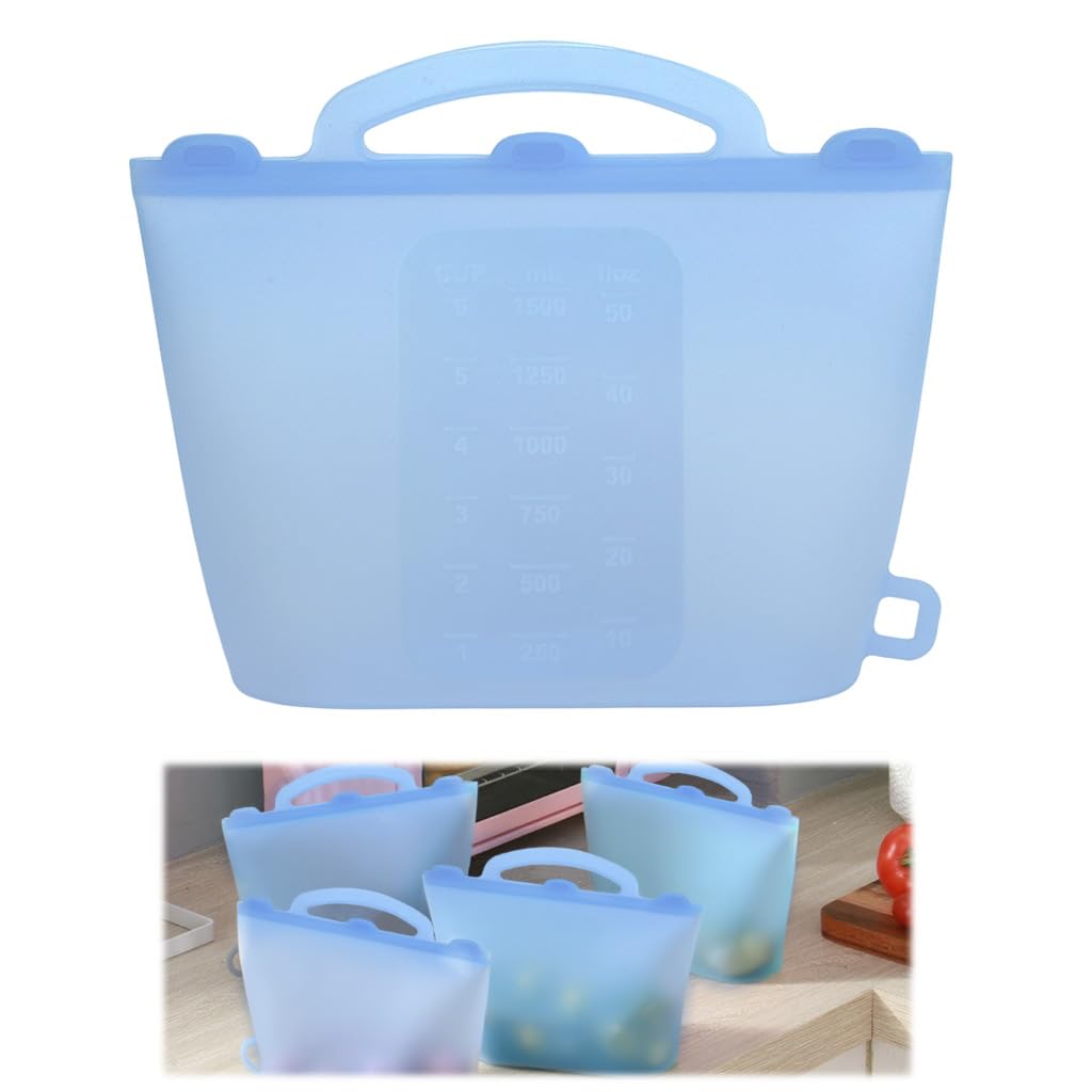 Supvox Silicone Food Container Bag 1500ml for Storage and Freezer Use with Leak Proof Zip Lock | BPA Free Heat Resistant Design with Portable Handle