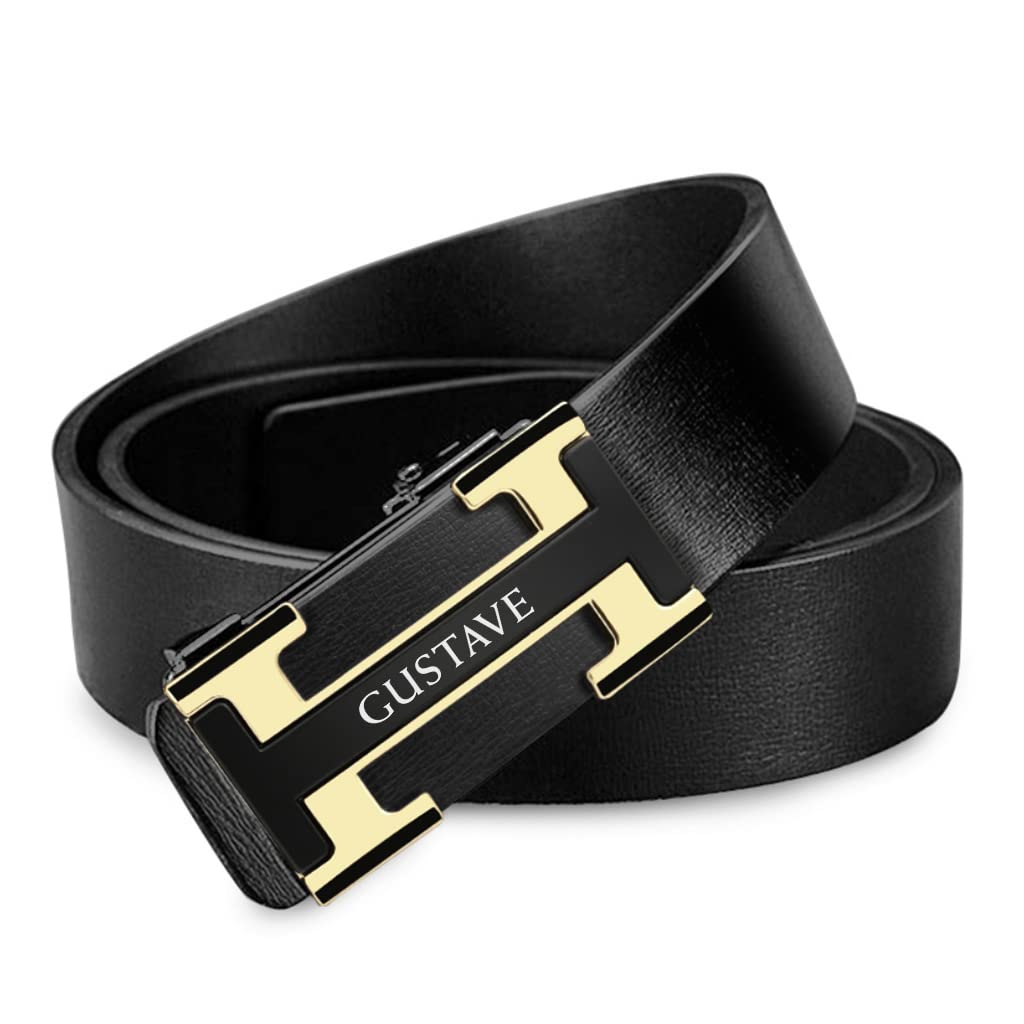 GUSTAVE Men's Belt for Business and Casual Wear featuring Auto Lock Buckle | 130cm Black Leather Strap