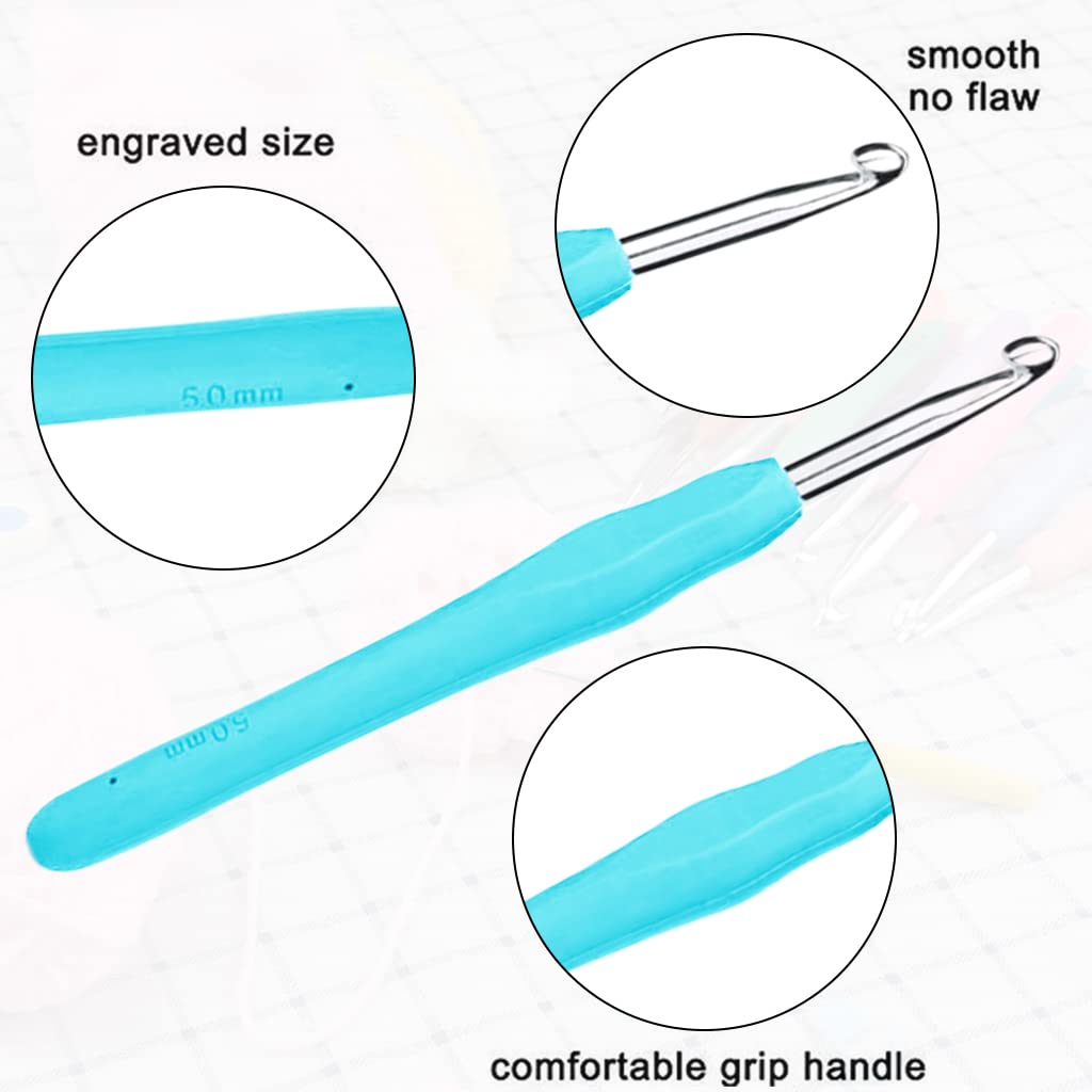 SNOWIE SOFT Aluminium Soft Grip Rubber Handle Needles with 10 Knitting Crochet Locking and Stitch Markers Craft and Yarn Sewing Tools (2.5mm/3mm/3.5mm/4mm/4.5mm/5mm /5.5mm/6mm) in 8 Pcs