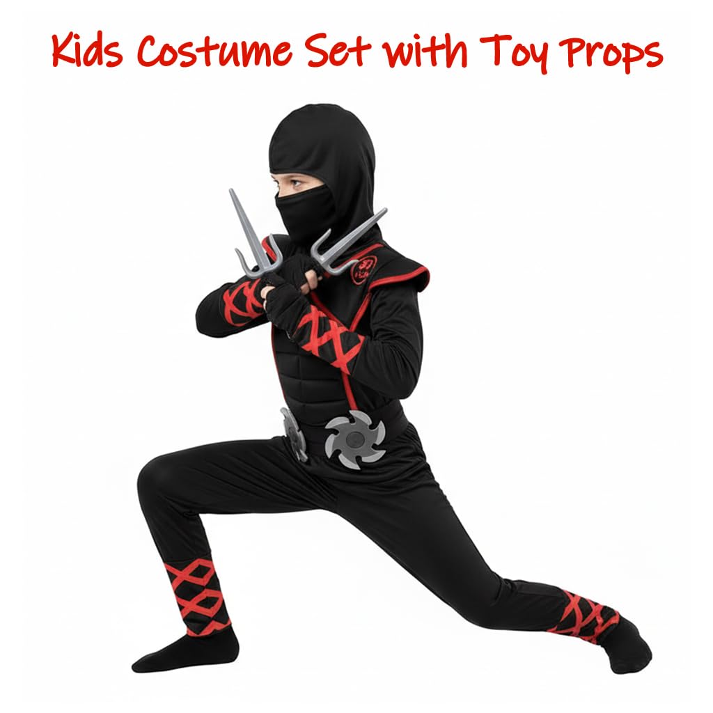 PATPAT Kids Costume Set for Halloween with Props and Black Jumpsuit Size 120cm | Dress-Up Fun