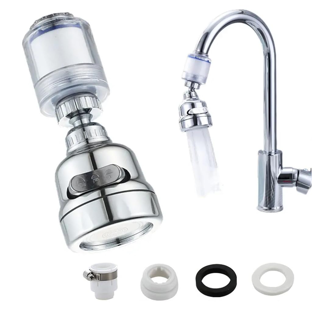 Supvox Sink Faucet Aerator for Kitchen with 360° Swivel and 3 Spray Modes | Silver ABS