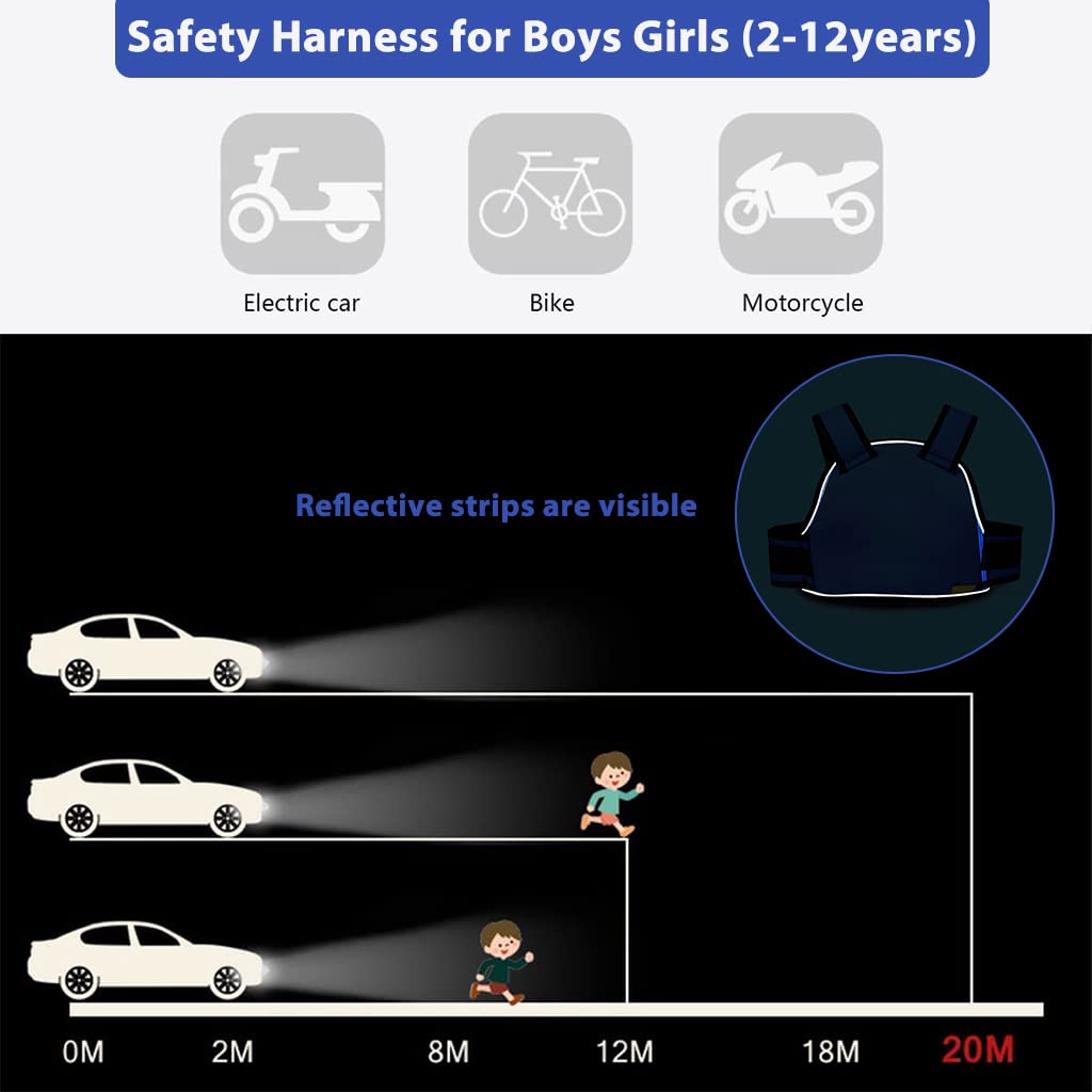 SNOWIE SOFT Kids Safety Belt for Two Wheeler with 4 Strap Buckle and Reflective Strips | Adjustable 90 165 cm Harness for Boys Girls 2 12 Years