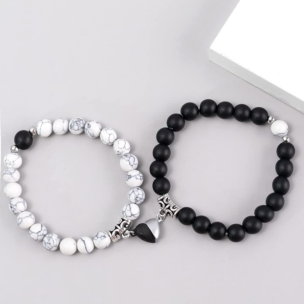 SANNIDHI Couple Bracelets for Lovers featuring Magnetic Heart Connection and 8mm Beads | 2 Pcs