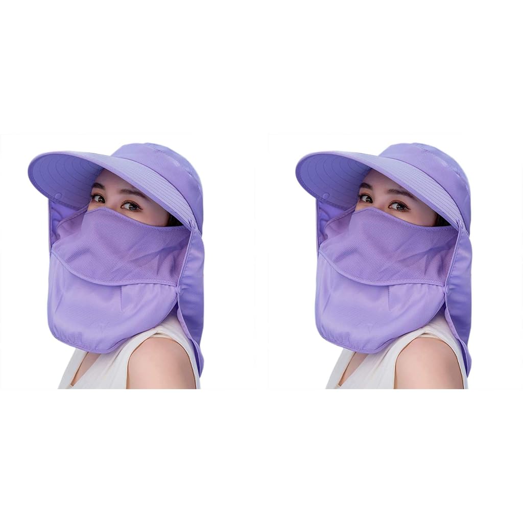 GUSTAVE Women Sun Hat for Fishing with 5.5 in Wide Brim and Detachable Flaps Purple 2PCS