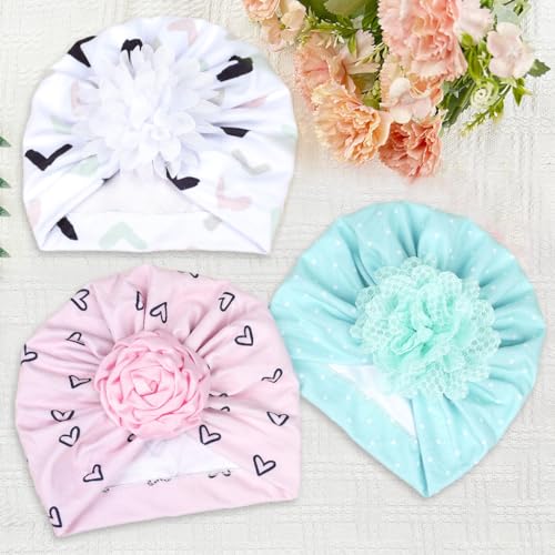 SNOWIE SOFT® 3Pcs Baby Hats for Girls Winter Cap for Kids Winter Hat Set Winter Cap for Baby Girls, Baby Cap Warm Beanie Toddler Stretchy Hat for 0 to 12 Months Newborn Shower Gift, Birthday Gift