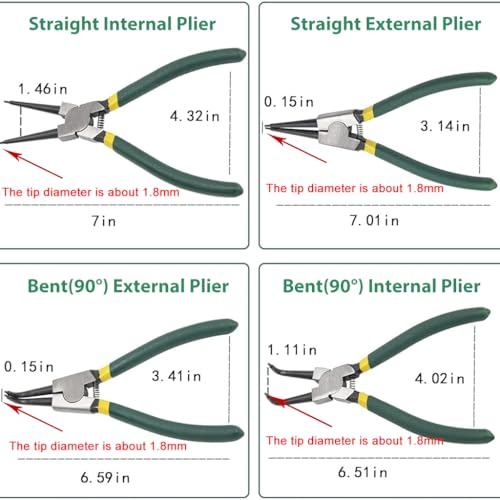 Serplex® 8PCS Snap Ring Pliers Set with Tool Box 7 Inches Straight Tip Circlip & Bent Tip for Install and Remove Circlips Retaining Ring Removal Plier Tools