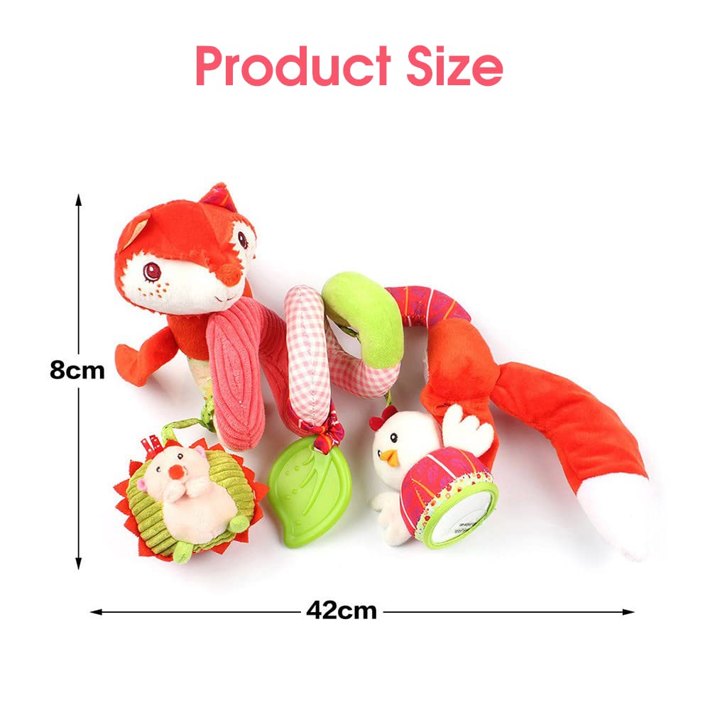 SNOWIE SOFT Baby Hanging Toy for Car Seat and Stroller with Spiral Design & Teethers | Soft Plush Fox Rattle for Newborns 0–12 Months