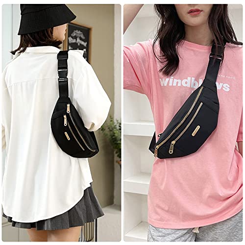 PALAY® Waist Bags for Women Girls Adjustable Strap Stylish Bumbag Chest Bag Waterproof Fanny Oxford Cloth Pack Outdoor Hiking Running Travel 2PCS