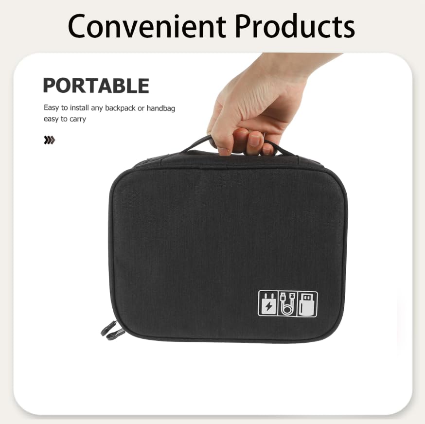 Zibuyu Electronic Travel Organizer Bag for iPad and Cables with 3 Dividers featuring Waterproof 300D Fabric | Ideal for Work and Travel