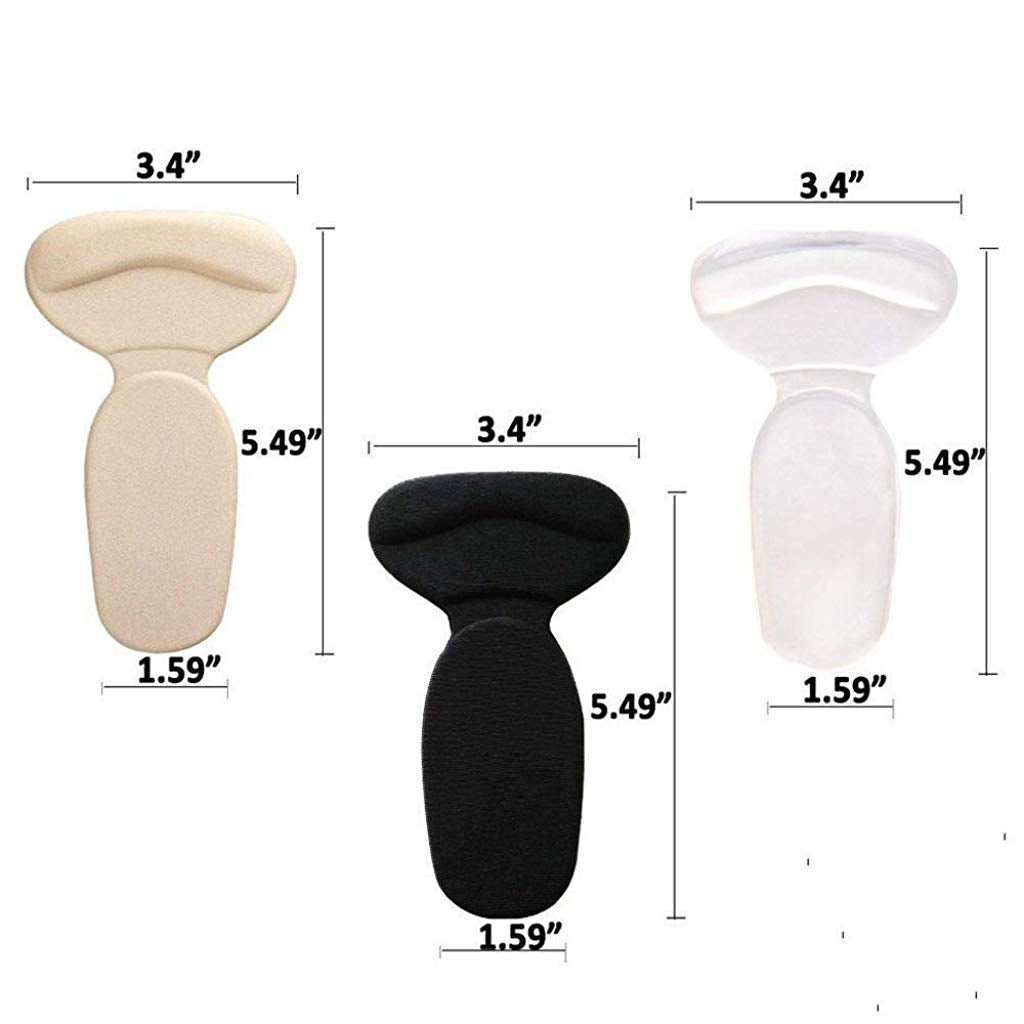 PALAY® Heel Grips, 3 Pairs Silicone Shoes Too Big Insole Inserts Back Liner High Heel Cushions for Shoes Boot Cushion T Shape 3 Colors