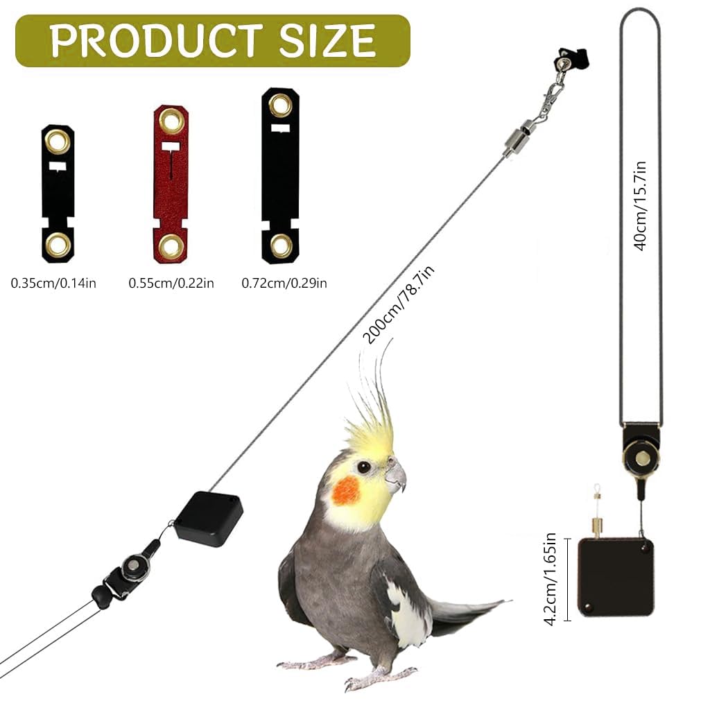 Qpets Parrot Leg Ring for Outdoor Exploration with 6.6 ft Retractable Wire | Fits Multiple Birds