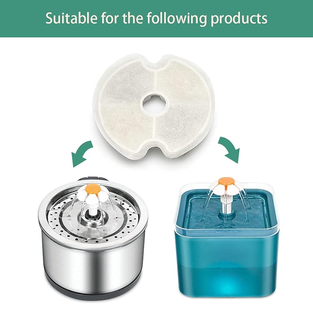 Qpets® 4 Packs Cat Water Fountain Filters for Qpet Brand's Pet Flower Fountains Replacement Filters Round with Activated Carbon and Resin for Automatic Dog Drinking Dispenser Keeping Water Clear