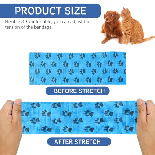 Qpets® 18PCS Dog Bandages Self-Adhesive Pet with Cute Paw Print Design Waterproof Non-Woven Cat Injury Recovery Wrap Lick-Proof Breathable 10x5.4cm Total Length 4.5M