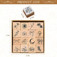 HASTHIP® 16Pcs Vintage Wooden Rubber Stamps, Aesthetic Flower Decorative Rubber Stamp Set, Bowknot Flower Leaf Stamp for Art Craft, Journal, Diary, Scrapbook, Letter, Card Making