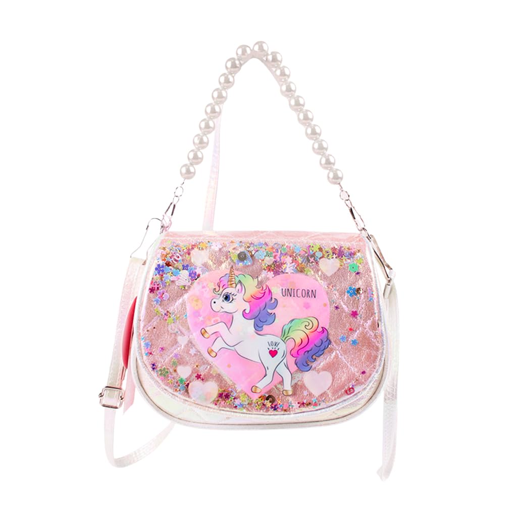 PATPAT Unicorn Sling Bag with Pearl Beaded and Shoulder Straps 19x9x14 cm for Girls | White Nylon