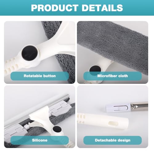 HASTHIP® 53.9'' Long Handle 2-in-1 Double-Sided Glass Window Cleaning Mop with Microfiber Mop Head & Water Wiper, Flexible Pivoting Angle, Wet & Dry Use for Household and Car Washing