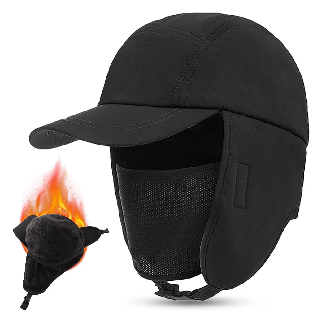 GUSTAVE Winter Hat for Outdoor Riding with Earflaps and Removable Face Mask | Fleece Lined Unisex Thermal Cap