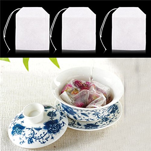 HASTHIP Tea Filter Bags for Loose Leaf and Coffee 100 pcs 2.16 x 2.75 in with Drawstring Design