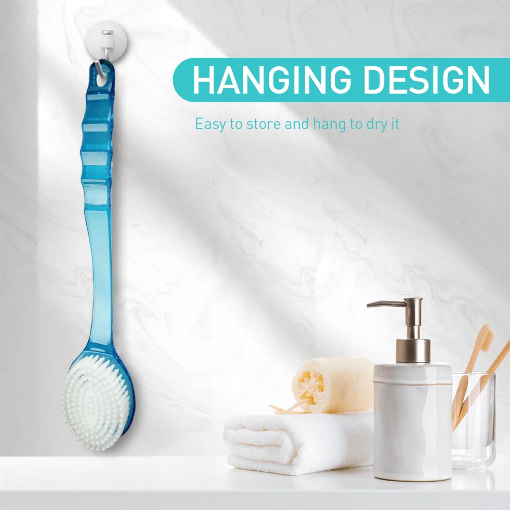 ZIBUYU Body Scrubber for Bathing with 14.3 in Long Handle and Anti Slip Grip | 2PCS Set