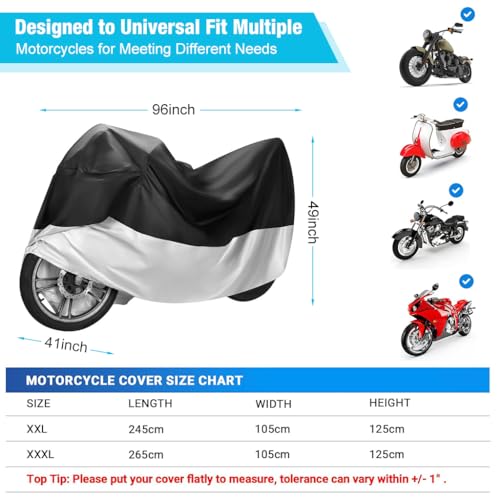 STHIRA® Motorcycle Cover,Motorbike Cover All Season Universal Weather Waterproof Sun Outdoor Protection with Lock-Holes & Storage Bag,XXL Motorcycles Vehicle Cover Use