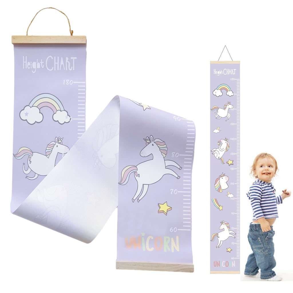 SNOWIE Soft Cartoon Unicorn Growth Chart for Kids 190cm with Wall Hanging Canvas | Educational Room Décor