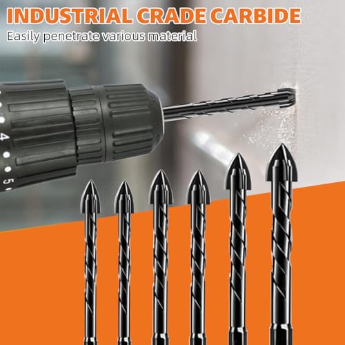 Serplex® 6PCS Drill Bit Set 6mm-12mm Masonry Tungsten Carbide Universal Hex Shank for Power Tool Electric Rotary Tile Brick Cement Concrete Glass