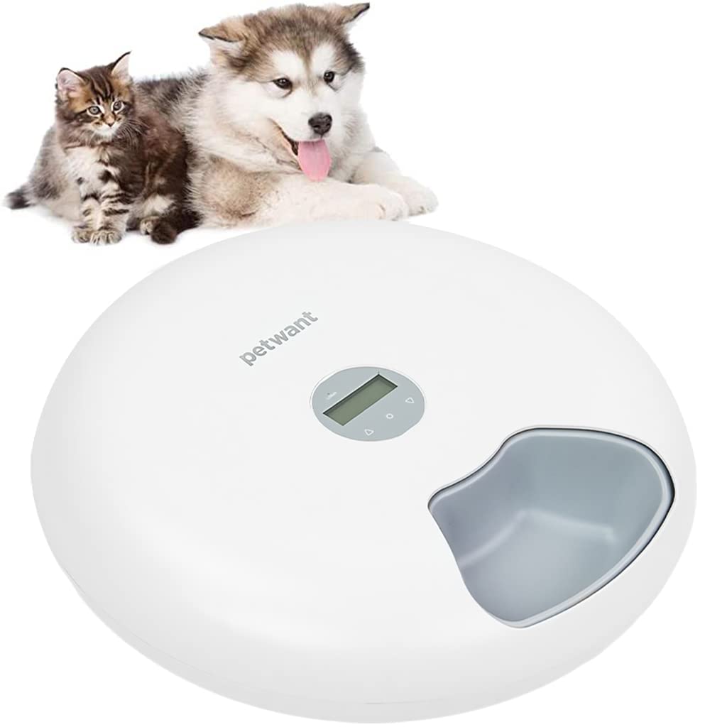 Qpets® Automatic Cat Feeder 6 Meal Rotatable Cat Food Dispenser Pet Food Dispenser for Wet Dry Pet Food Dispenser for Small Medium Pet Cat Food Batteries & USB Power Supply