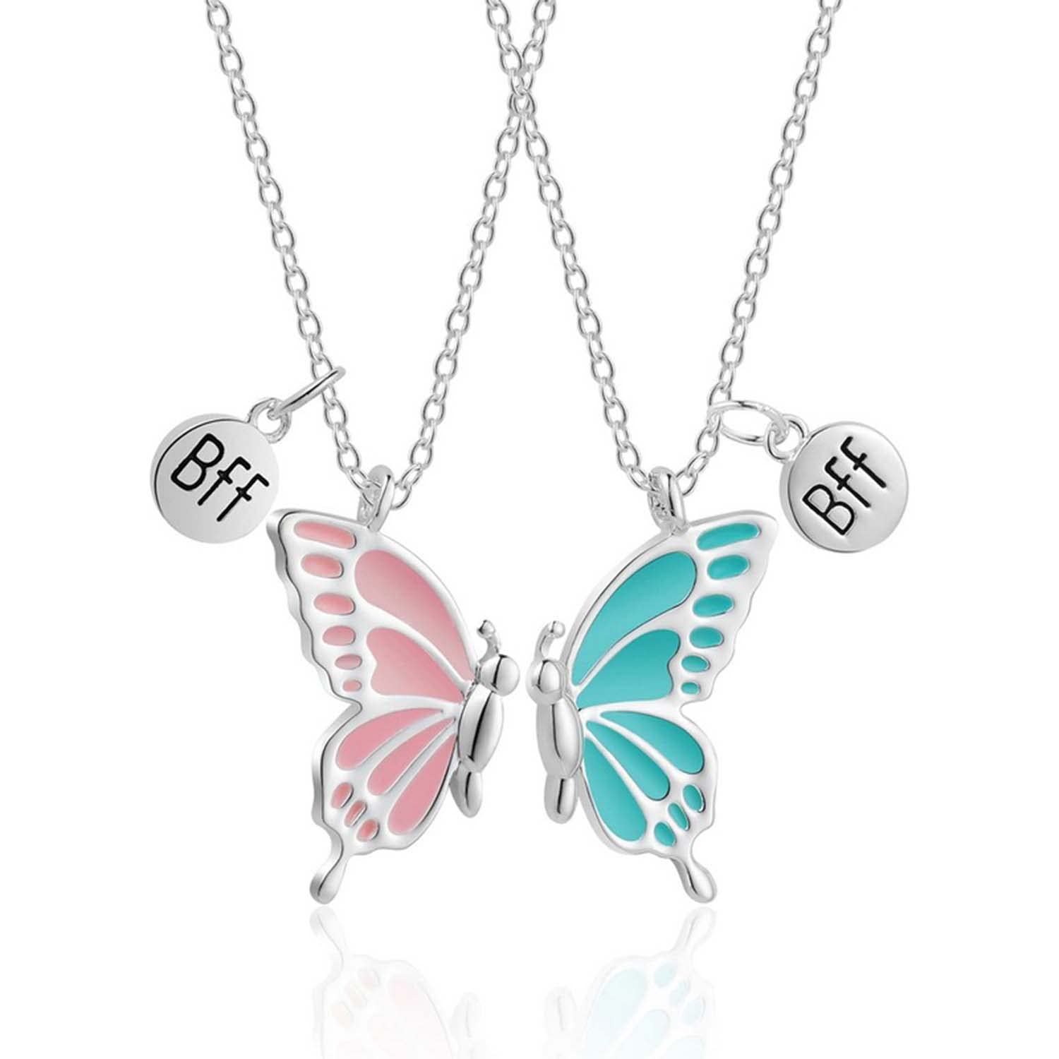 ZIBUYU  2 Pcs Friendship Necklace Magnetic Half Butterfly Pendant Best Friend Necklace Set for Besties, Best Friends, Girls Gift, Sisters