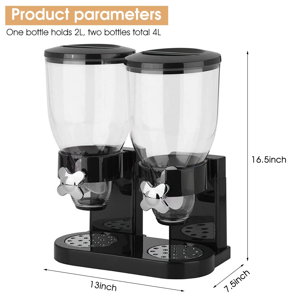 HASTHIP Cereal Dispenser for Dry Food with Dual 2L Jars and Portion Control Knobs | Food Grade Plastic