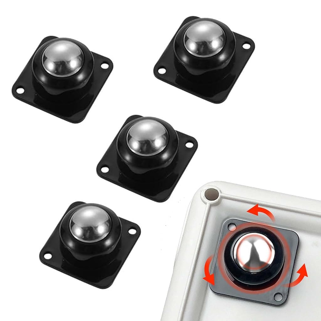 HASTHIP® 4Pcs Furniture Ball Casters, 360 Rotating Self Adhesive Swivel Wheels, 1 Inch Steel Ball Caster, 200Kg Loading Capacity, Small Furniture Wheels for Small Desktop Appliances