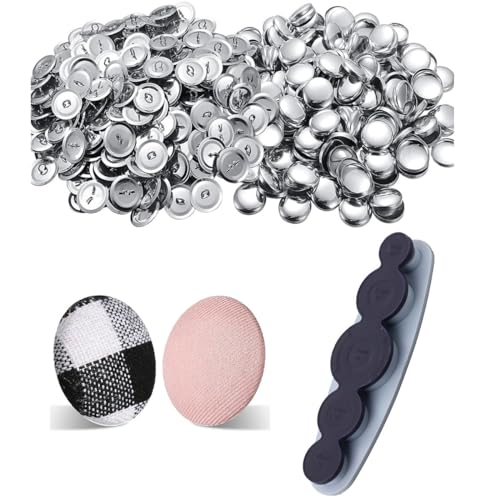 HASTHIP® 50PCS Cover Button Kit with Tools, DIY Fabric Covered Buttons Set - 5 Sizes & Tools for DIY Covered Buttons, Clothes, Hats, Sweaters, Backpacks and Crafts - Silver