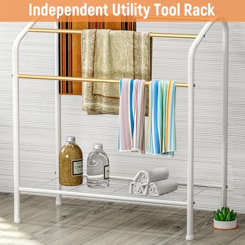 HASTHIP® Towel Rack Robe Bath Towel Drying Rack Toiletries,Assembly Free-Standing Utility Organizer Stand for Bathroom,Balcony 75.2x31.2x73cm