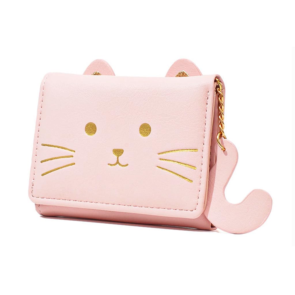 PALAY® Fashion Girls Cute 3D Cat Face Glitter Ears Wallet with Tail Tri-folded Wallet ID Card Case with Zipper Pocket