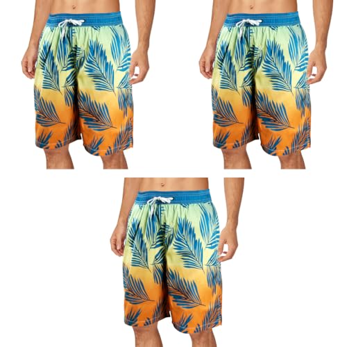 Proberos® Swimming Shorts for Men Casual Fashion Gradient Print Summer Beach Quick Dry Polyester Elastic Waist Chino Swim Wear L 3 PCS
