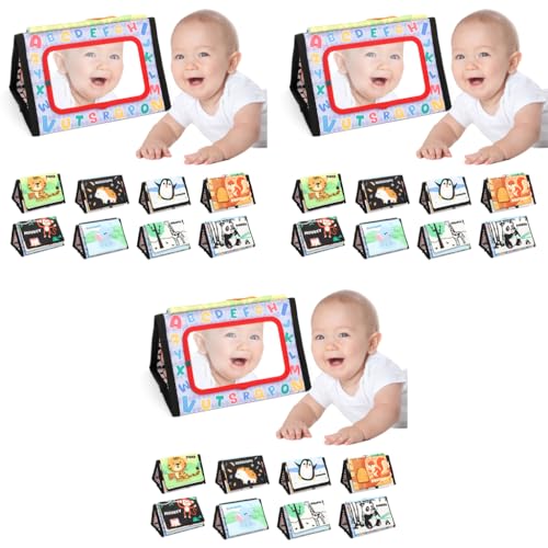 SNOWIE SOFT® Baby Cloth Book with Mirror 3D Animal Cartoon Books for Babies 0 to 3 Years Built in Squeaky Device Montessori Busy Board Tummy Time Early Learning Activity Toys 3PCS