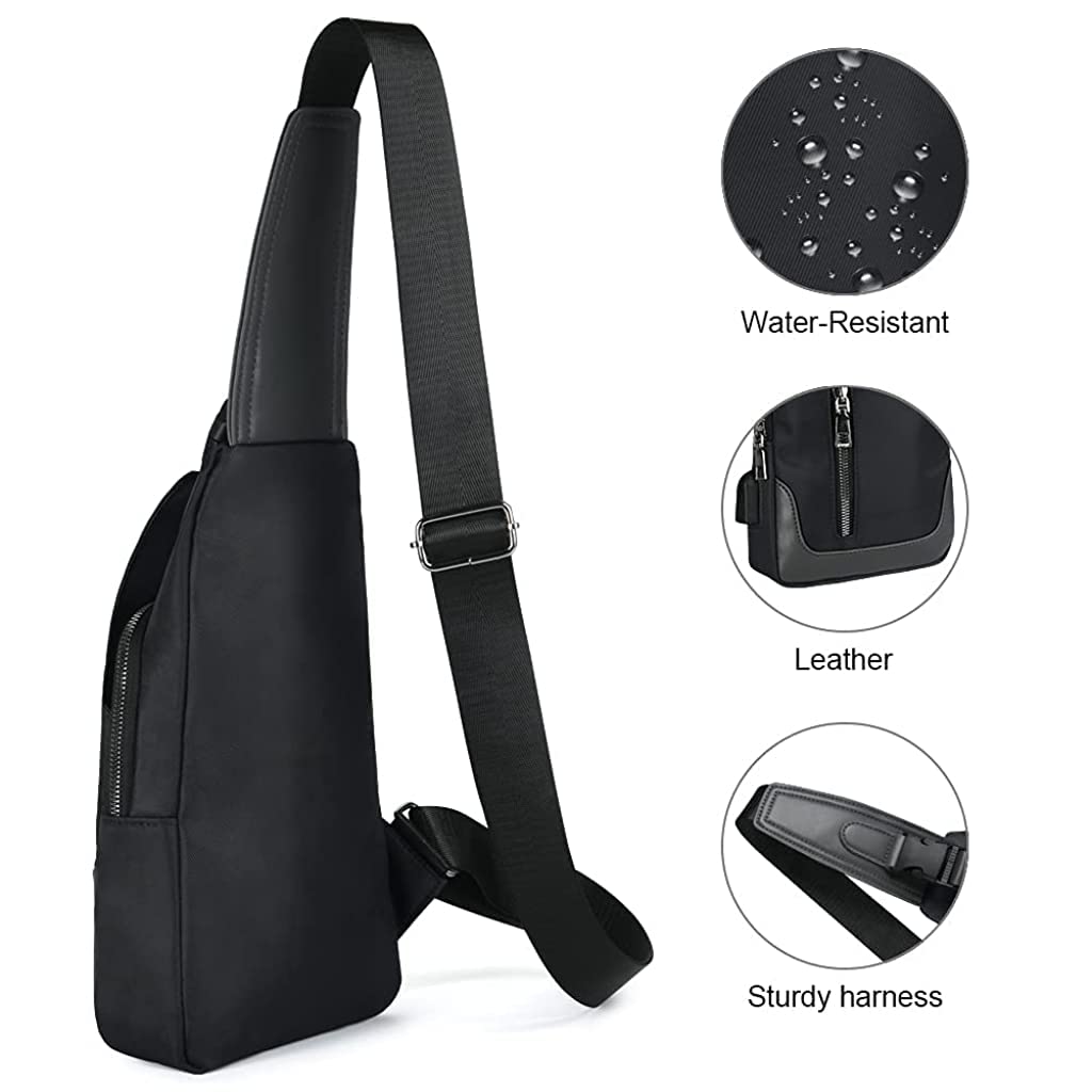 PROBEROS Crossbody Bag for Travel and Outdoor Use with USB Port and 6.3×2.4×12 in Capacity | Black Nylon for Men and Women