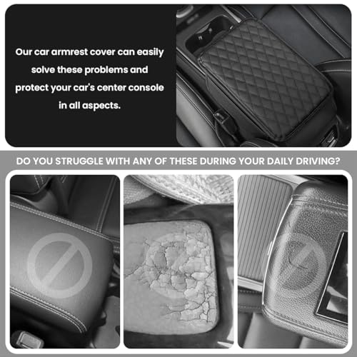 STHIRA® Upgraded Microfiber Leather Car Armrest Cushion Super Comfortable Pad with 2 Storage Bags Durable Center Console Cover Fit for Most Vehicles 3PCS