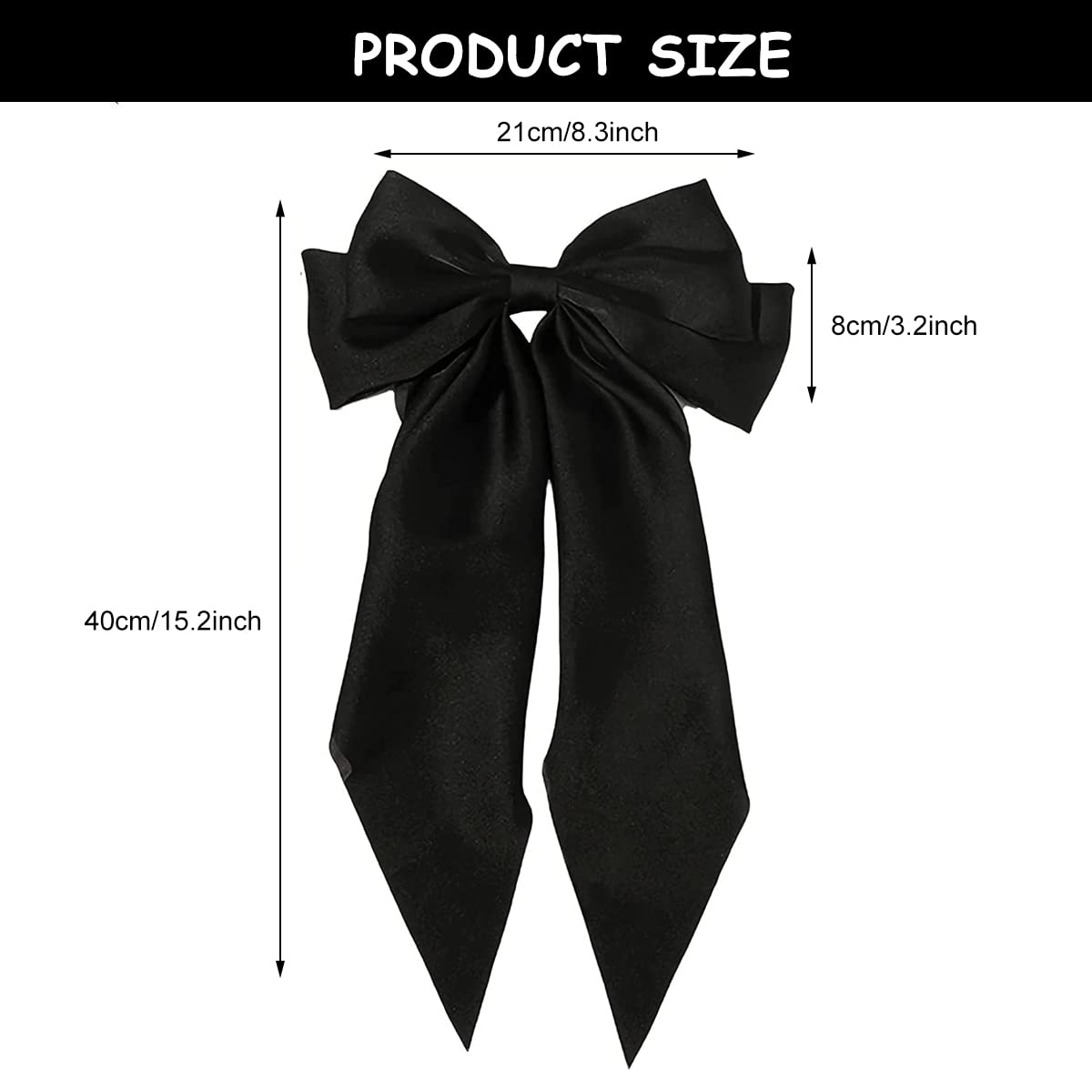 ZIBUYU Large Satin Hair Bow Clip for Women with Long Tail and Spring Snap | Elegant Black Accessory