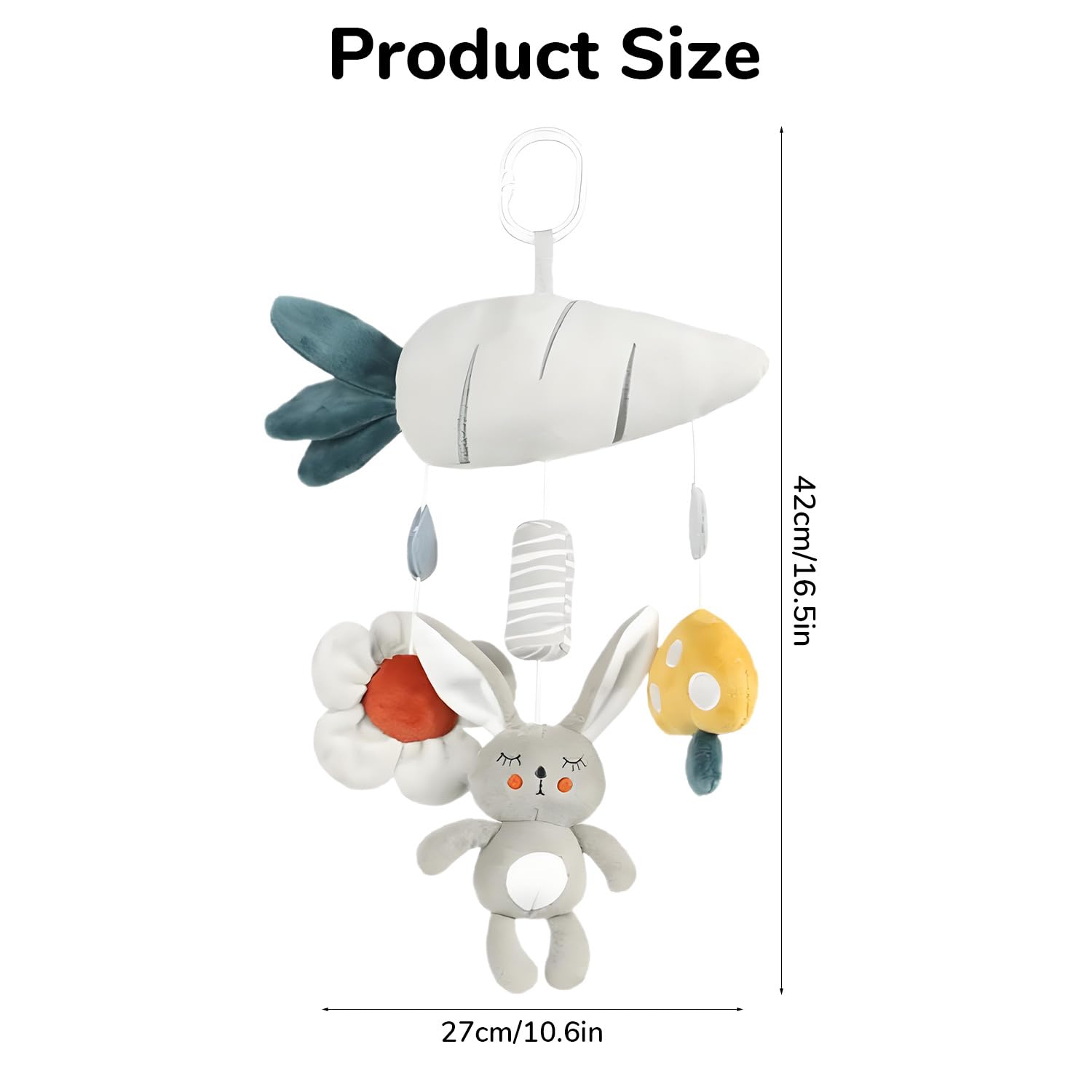 SNOWIE SOFT Rabbit Plush Baby Toy for Crib and Stroller with Squeaky Device | Low Saturation Soothing Colors for Newborns