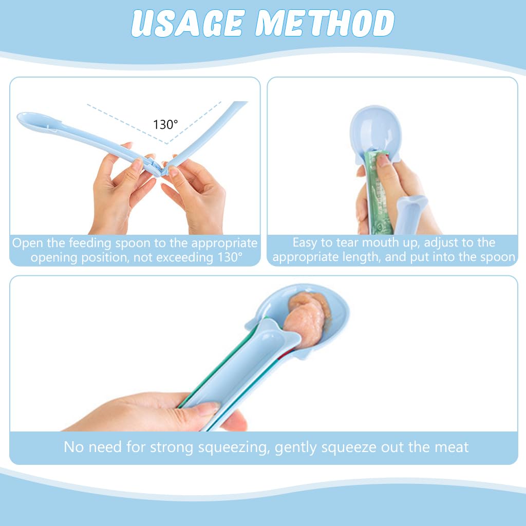 Qpets Cat Strip Feeder for Soft and Moist Treats featuring Pressing Lever Handle | Food Grade Silicone Portable Feeding Spoon in Blue