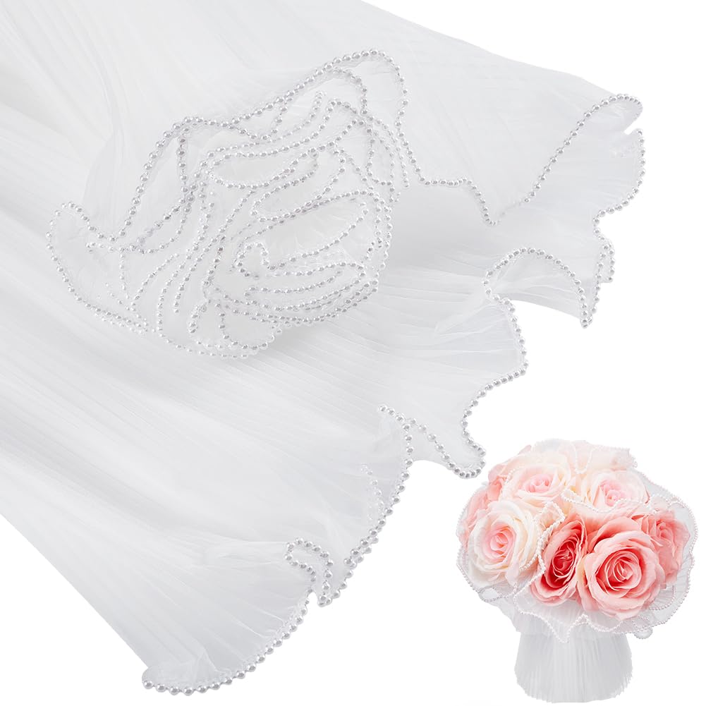 ZIBUYU Pearl Edge Wrinkled Flower Wrapping Mesh Paper for Bouquets and Gift Packaging | Elegant Textured Design for Floristry and Event Decoration