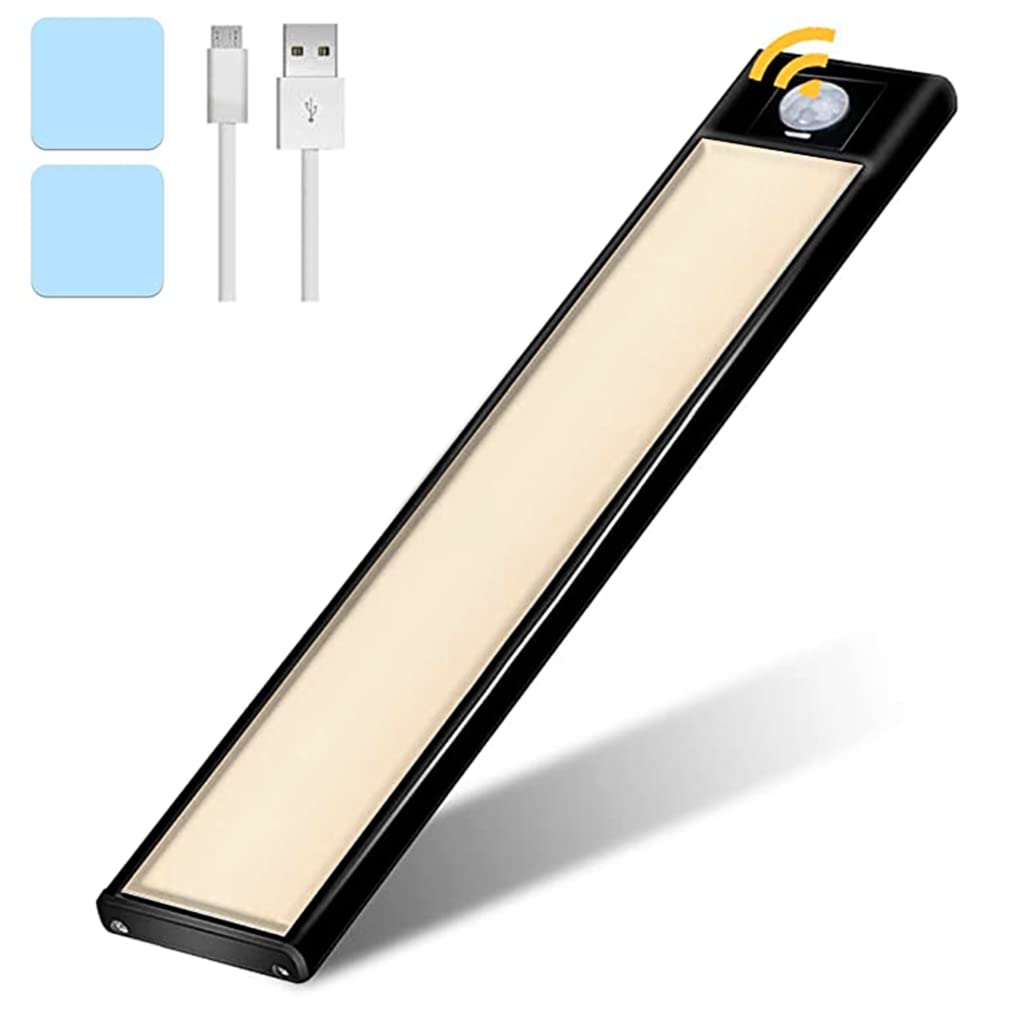 ELEPHANTBOAT 800mAH Motion Sensor Light for Home, 0.9cm Ultra-Thin Design Rechargeable LED Cabinet Light ,Aluminum Alloy Casing Wardrobe Cupboard Stairs Light(Warm Light)